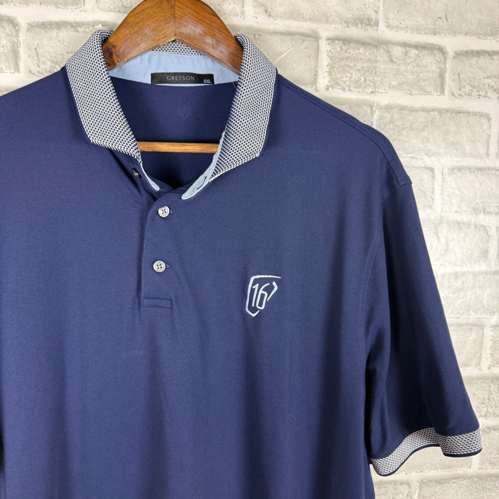 Greyson Waste Management Hole 16 Mens XXL Navy Blue Pima Cotton Blend Golf Polo